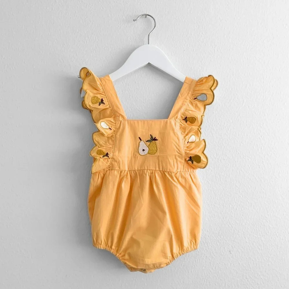 NWT Pretty Baby Girls Romper Bubble One-piece Pears Embroidery Boutique 6-9M